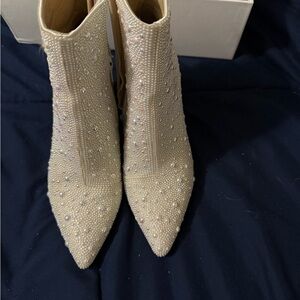 Betsy Johnson Ivory Beaded Women's Ankle Boots